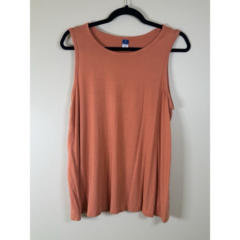 Old Navy Luxe Womens Orange Solid Crew Neck Sleeveless Knit Tank Top - M